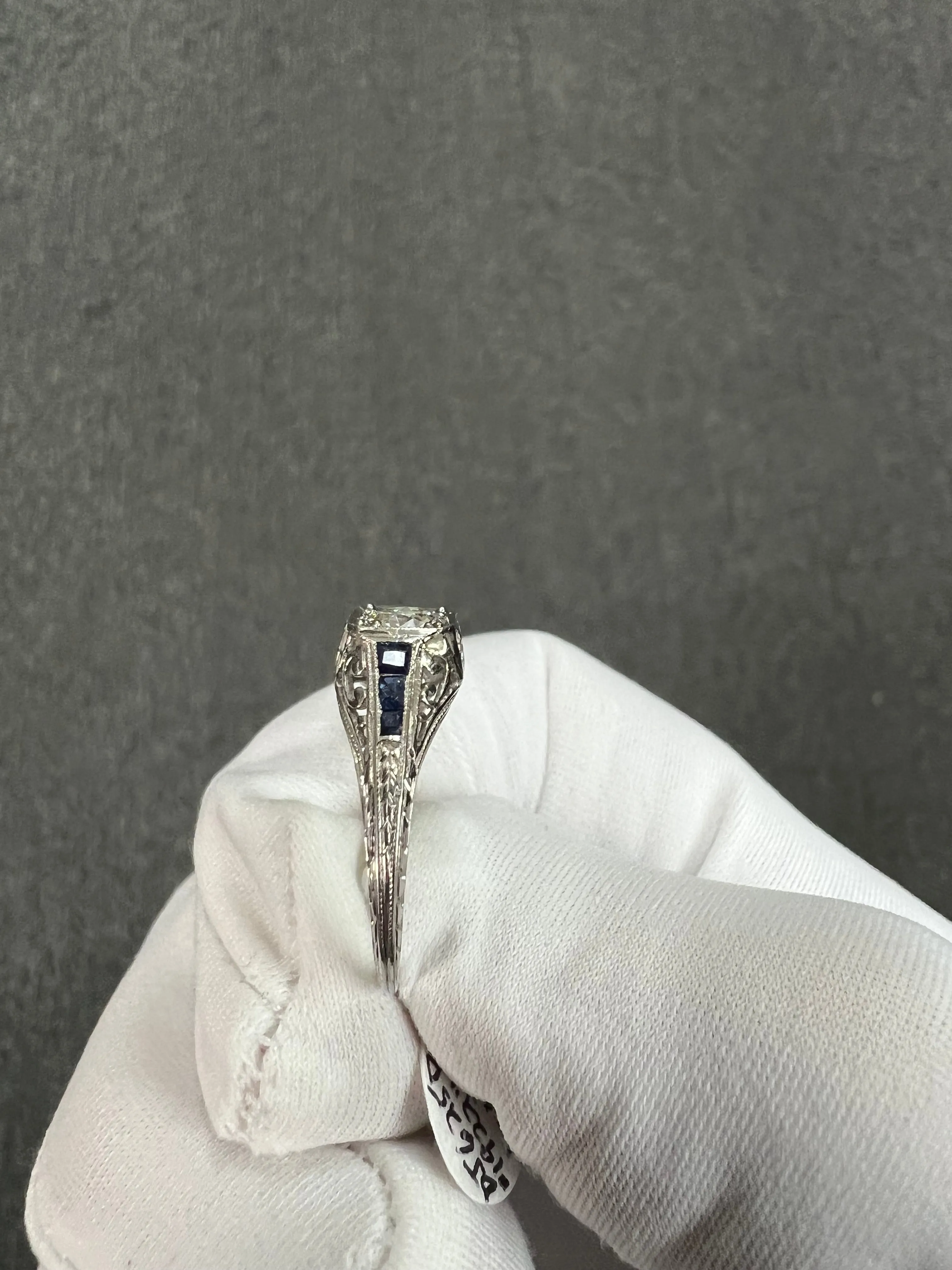 1922 Art Deco Diamond Sapphire Platinum Engagement Ring