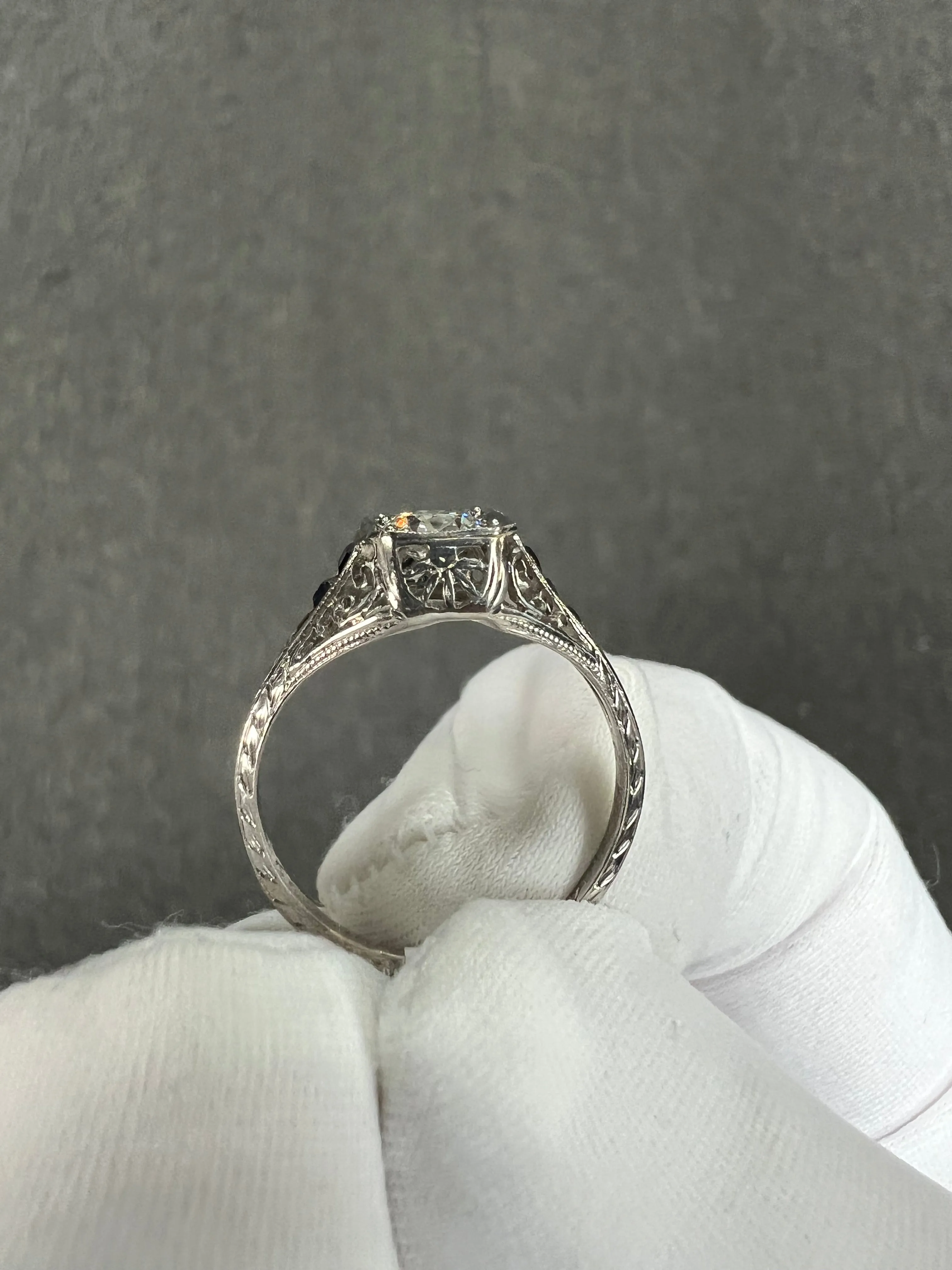 1922 Art Deco Diamond Sapphire Platinum Engagement Ring