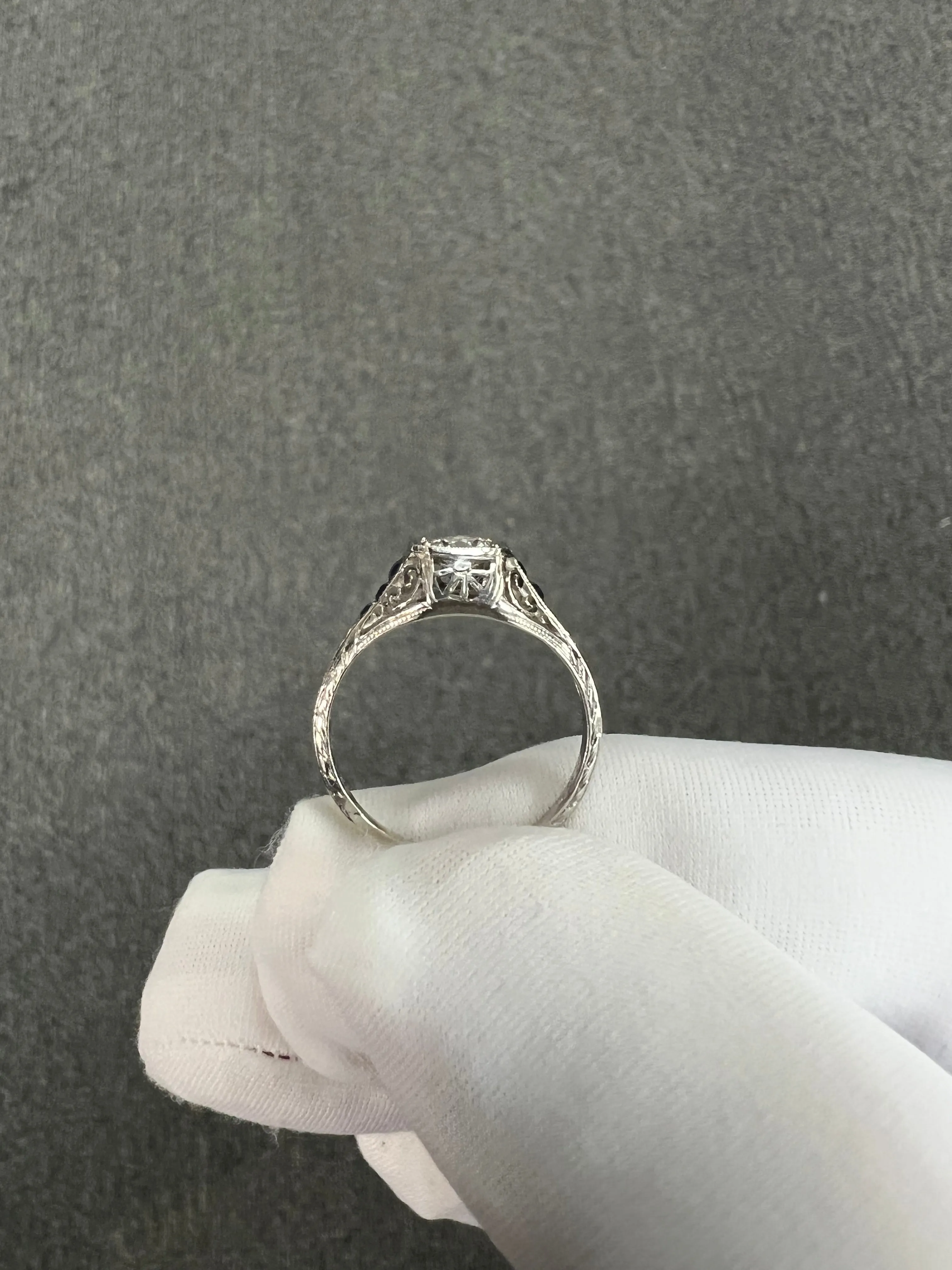 1922 Art Deco Diamond Sapphire Platinum Engagement Ring