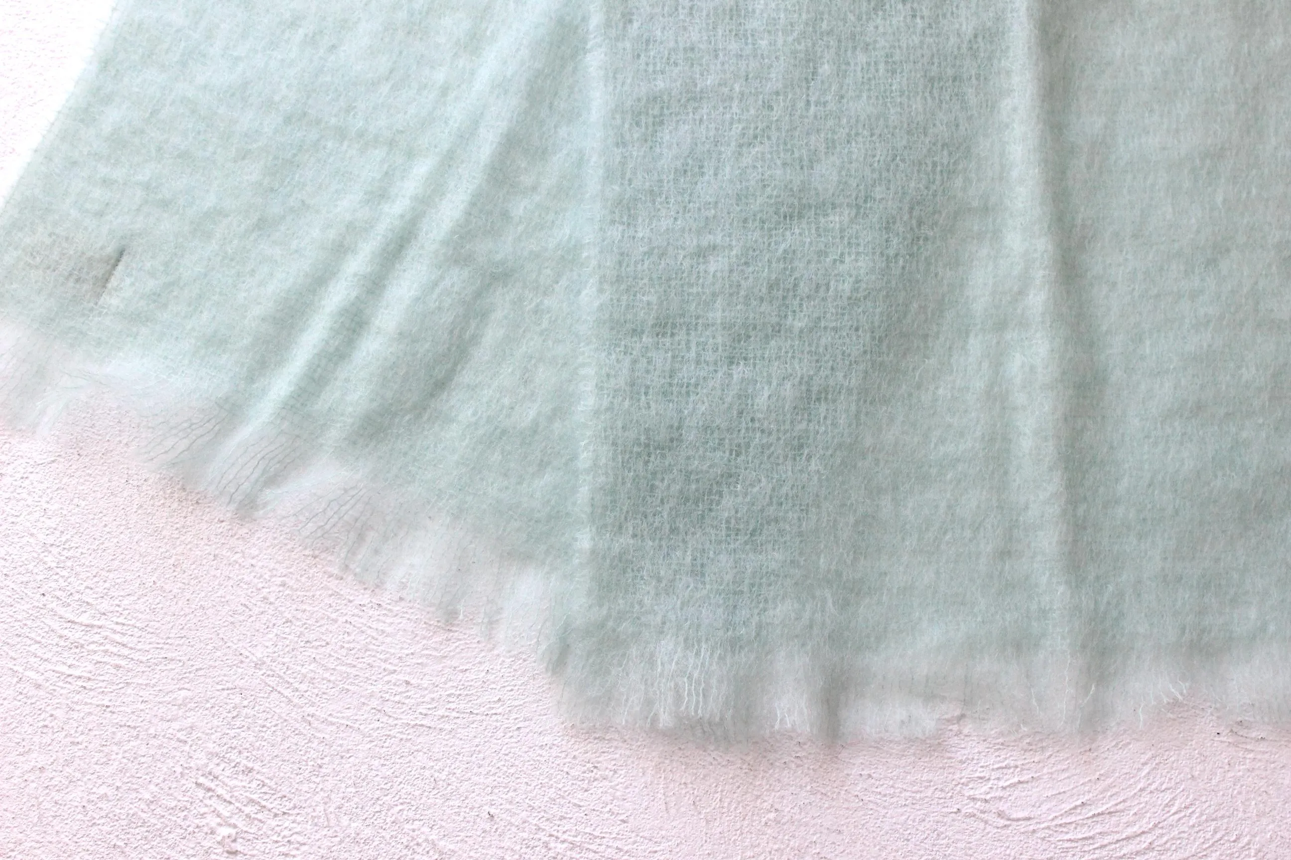 80s Scottish Mohair & New Wool Mint Green Oversized Scarf