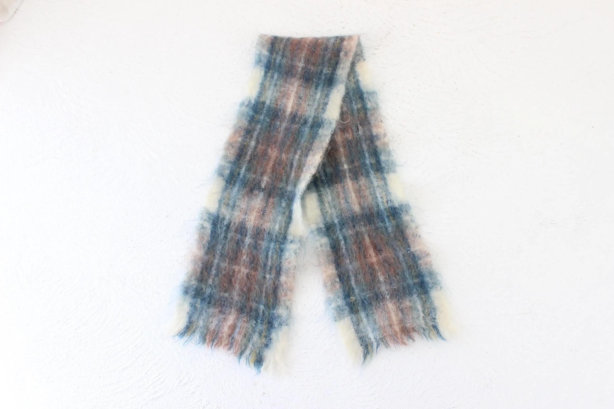 80s Scottish Mohair & Wool Tartan Knit Scarf