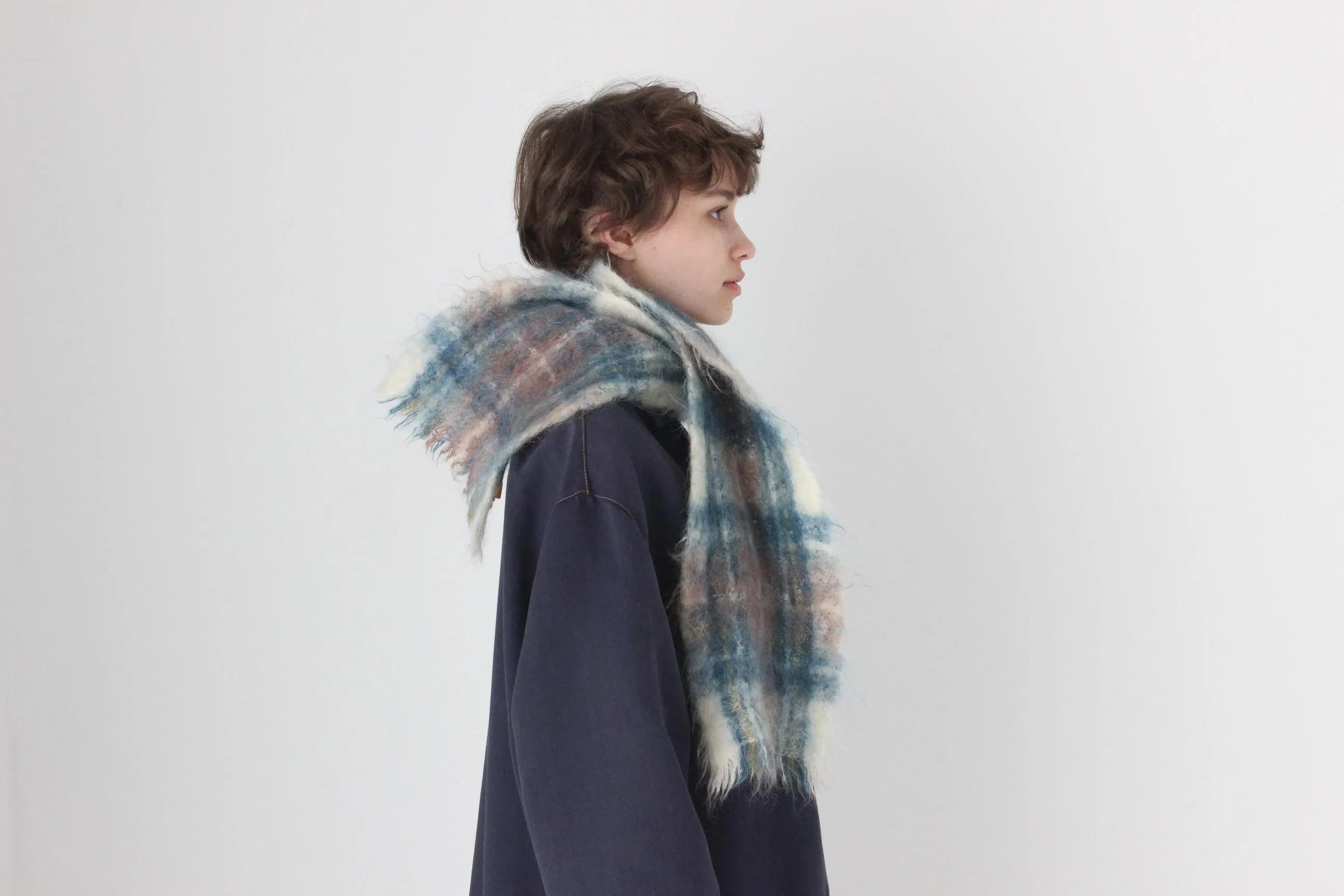 80s Scottish Mohair & Wool Tartan Knit Scarf