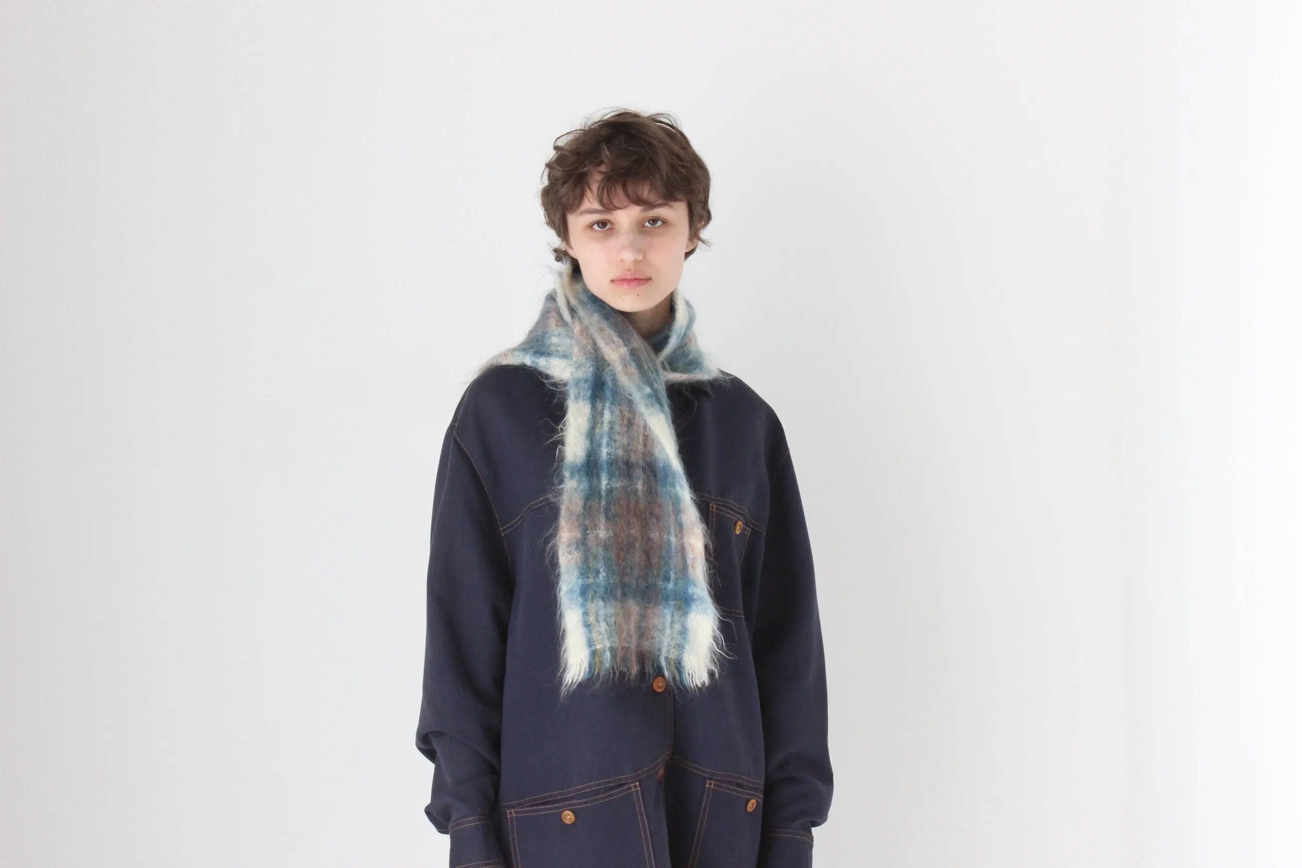 80s Scottish Mohair & Wool Tartan Knit Scarf