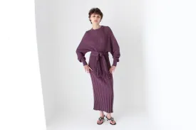 80s Sculptural Ribbed Pure Wool Batwing Sweater Dress