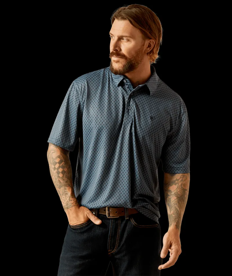 Ariat Mens Newsboy Blue All Over Print SS Polo