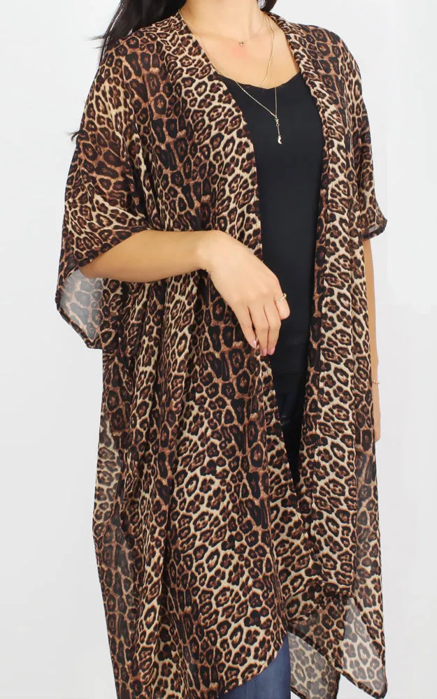EAV9954 Animal Print Chiffon Kimono Cover Up