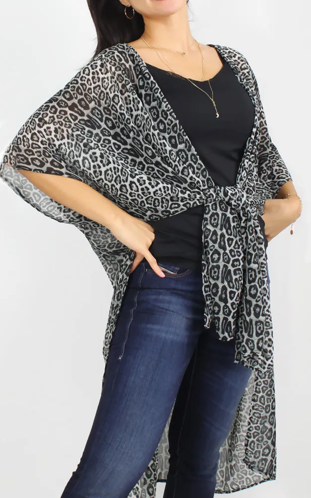 EAV9954 Animal Print Chiffon Kimono Cover Up
