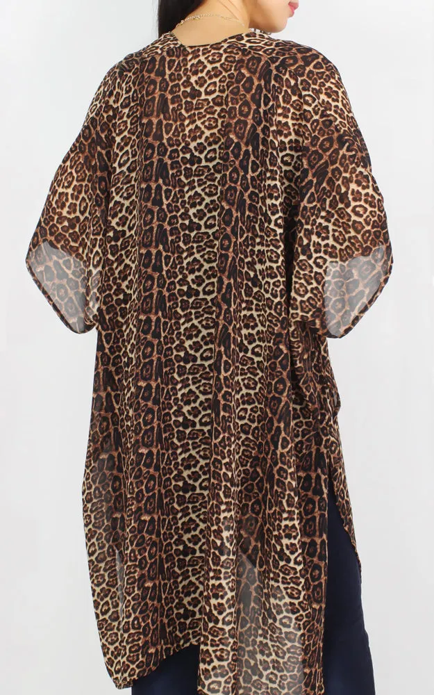 EAV9954 Animal Print Chiffon Kimono Cover Up