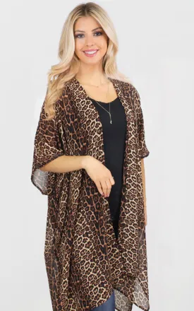 EAV9954 Animal Print Chiffon Kimono Cover Up