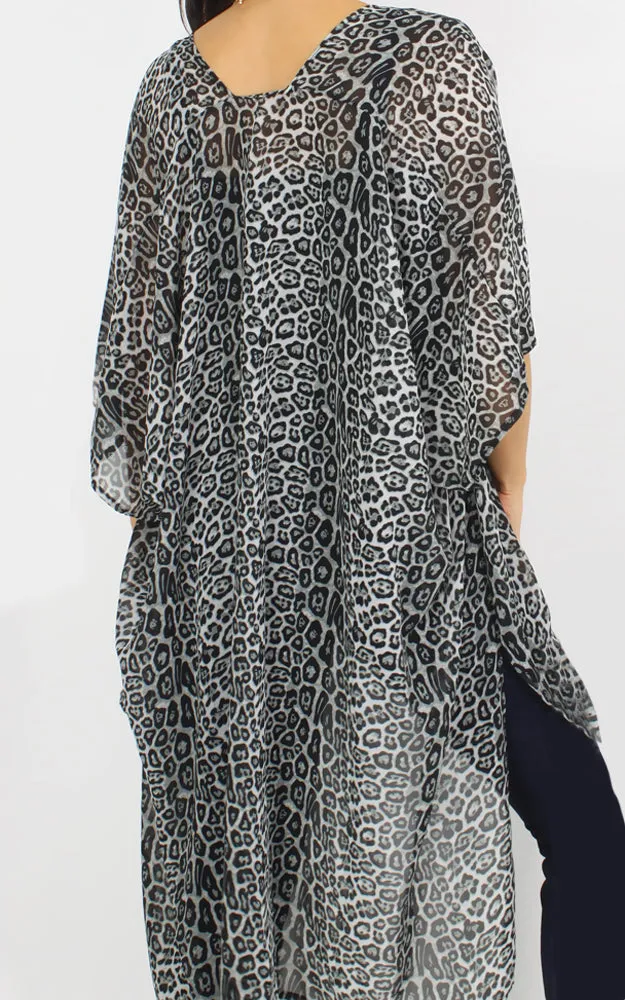 EAV9954 Animal Print Chiffon Kimono Cover Up