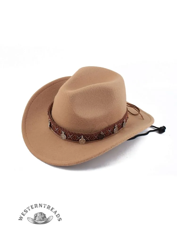 Endless Belt Decorated Western Cowboy Retro Wool Hat