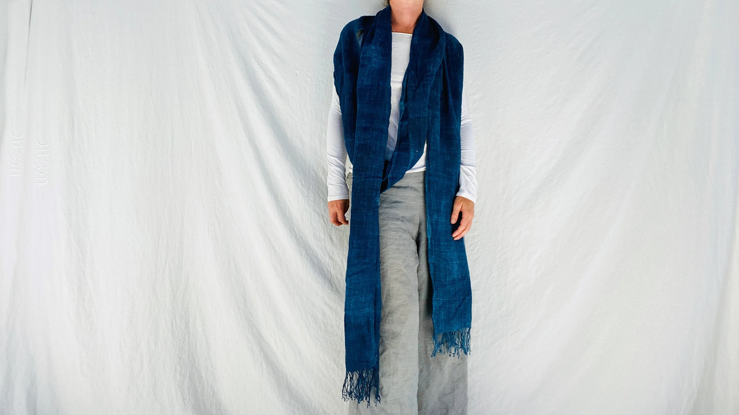 Long Vintage Hmong Raw Silk Scarf, Wrap.