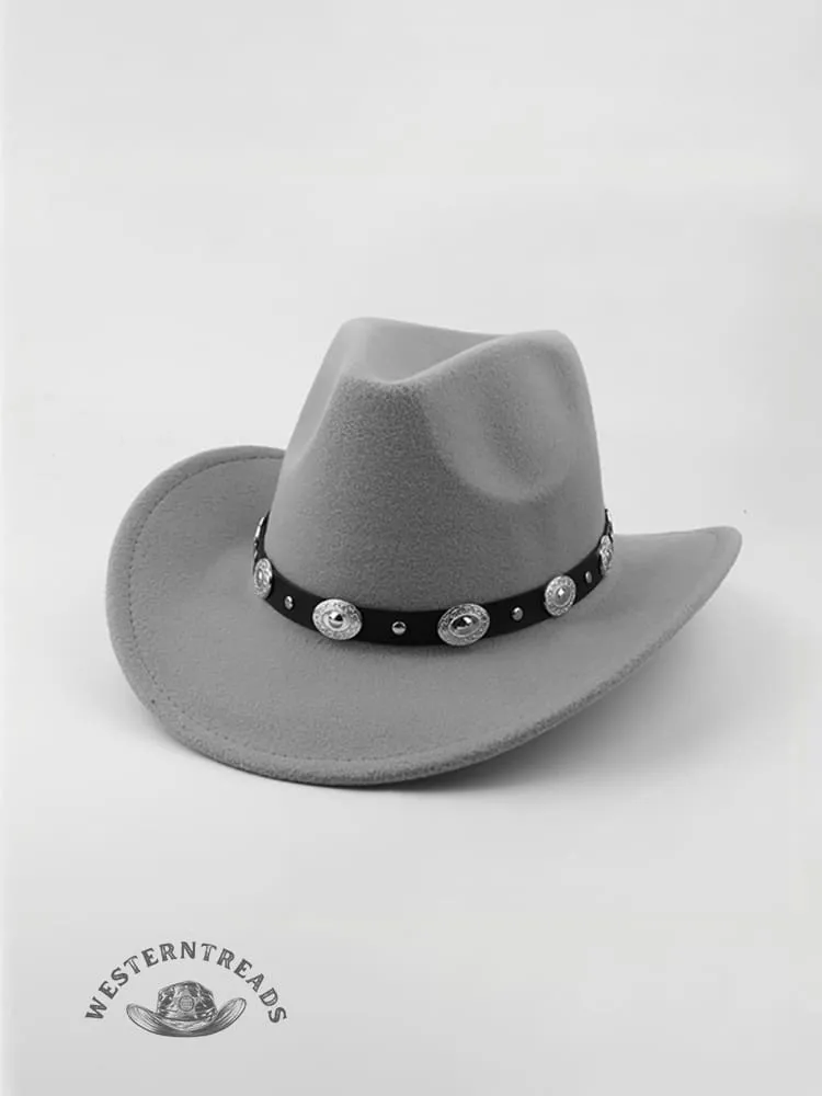 Metal Buckle Belt Decorated Western Cowboy Retro Wool Hat