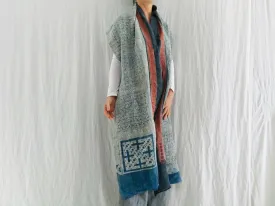 Vintage Hmong Indigo Hemp Linen Scarf, Wrap. Batik