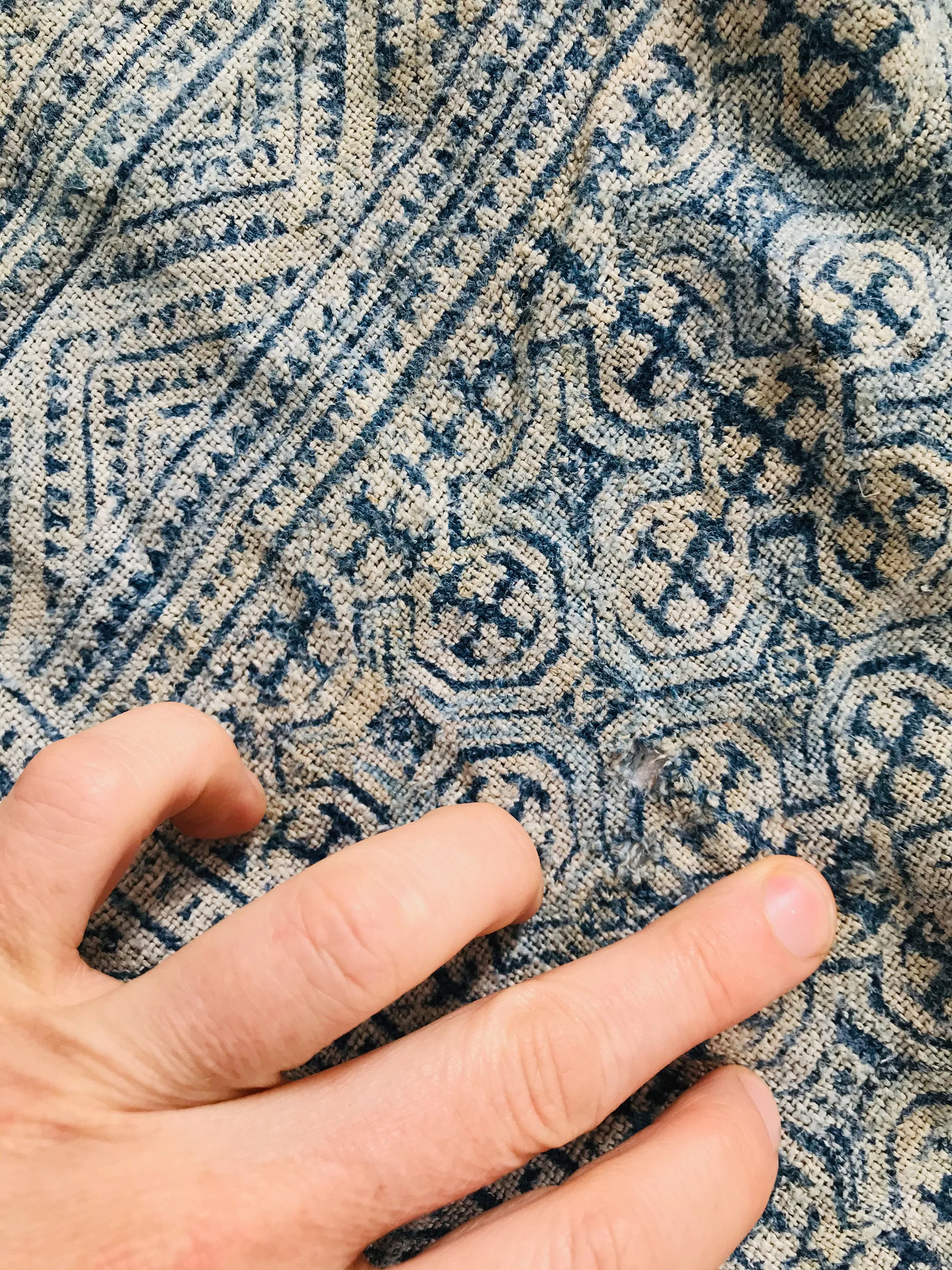 Vintage Hmong Indigo Hemp Linen Scarf, Wrap. Batik